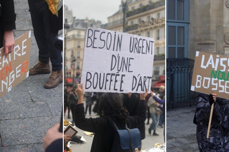 Privés de spectacles, des artistes se mobilisent le temps d’une performance éclair à Paris