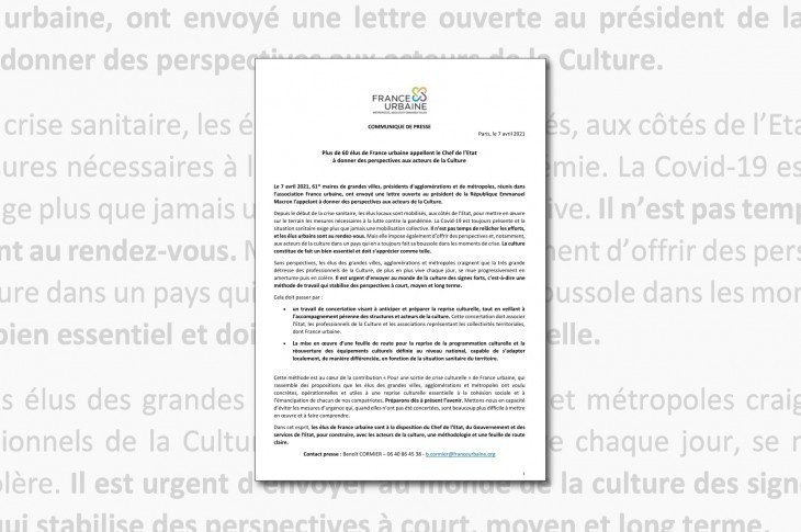 Reprise culturelle : ce que contient la lettre de 60 élus au Président de la République