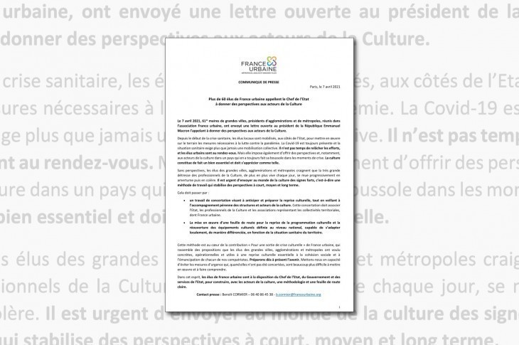 Reprise culturelle : ce que contient la lettre de 60 élus au Président de la République