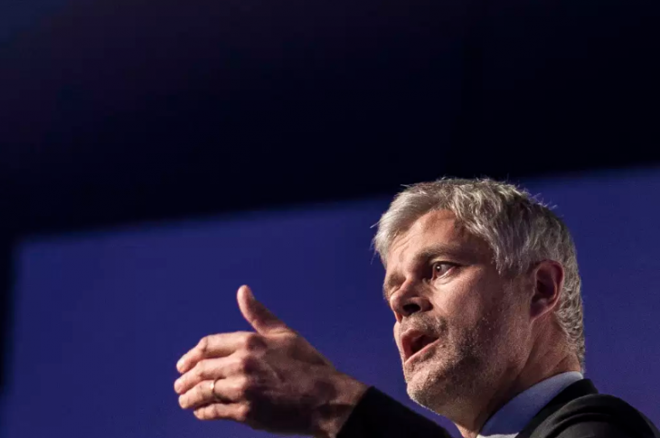 Laurent Wauquiez à Lyon, le 7 avril 2022, lors d’un meeting de soutien à Valérie Pécresse, candidate LR à l’élection présidentielle.  Photo Albert Facelly/Divergence